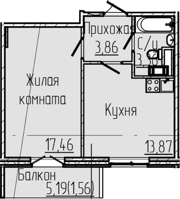 1-комнатная квартира 40.35 м², 6/8 эт., ЖК «SERTOLOVO PARK»